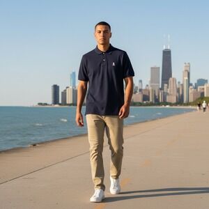 Psycho Bunny Mens Navy Blue Pima Cotton Short Sleeve Polo Shirt Size 4 S Logo